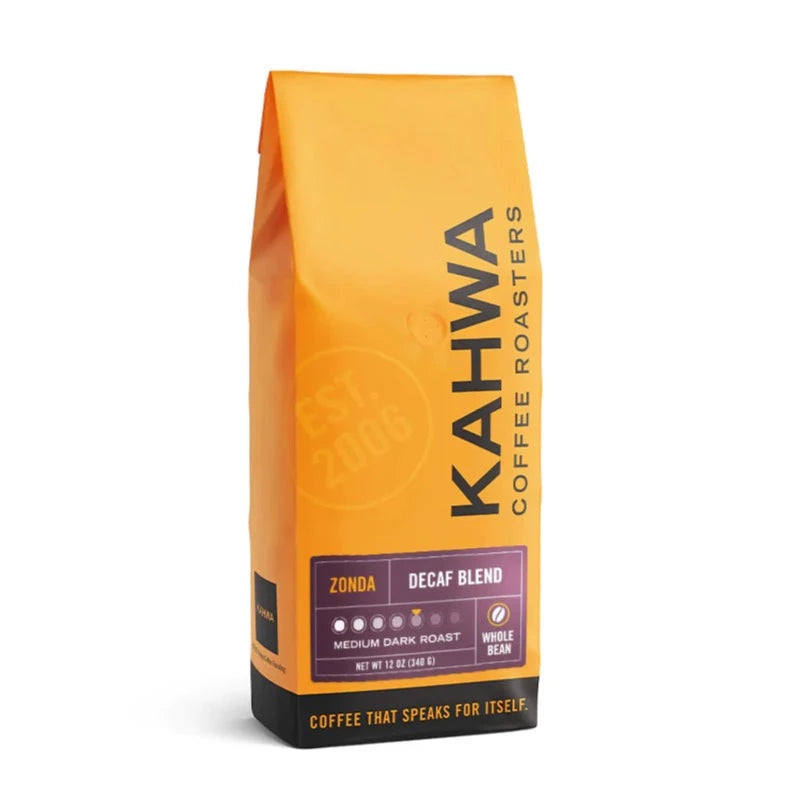 Kahwa Coffee - Zonda Decaf Blend, Medium Dark Roast, Ground 12 oz