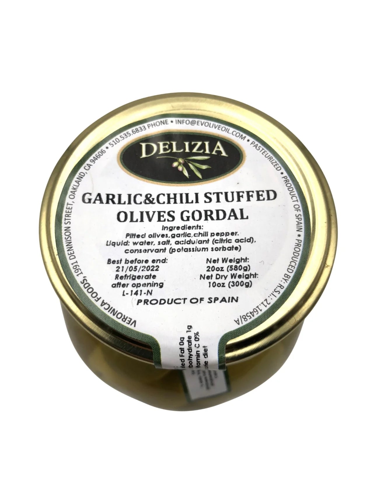 Delizia Gordal Olives Stuffed with red Chile (With Garlic)