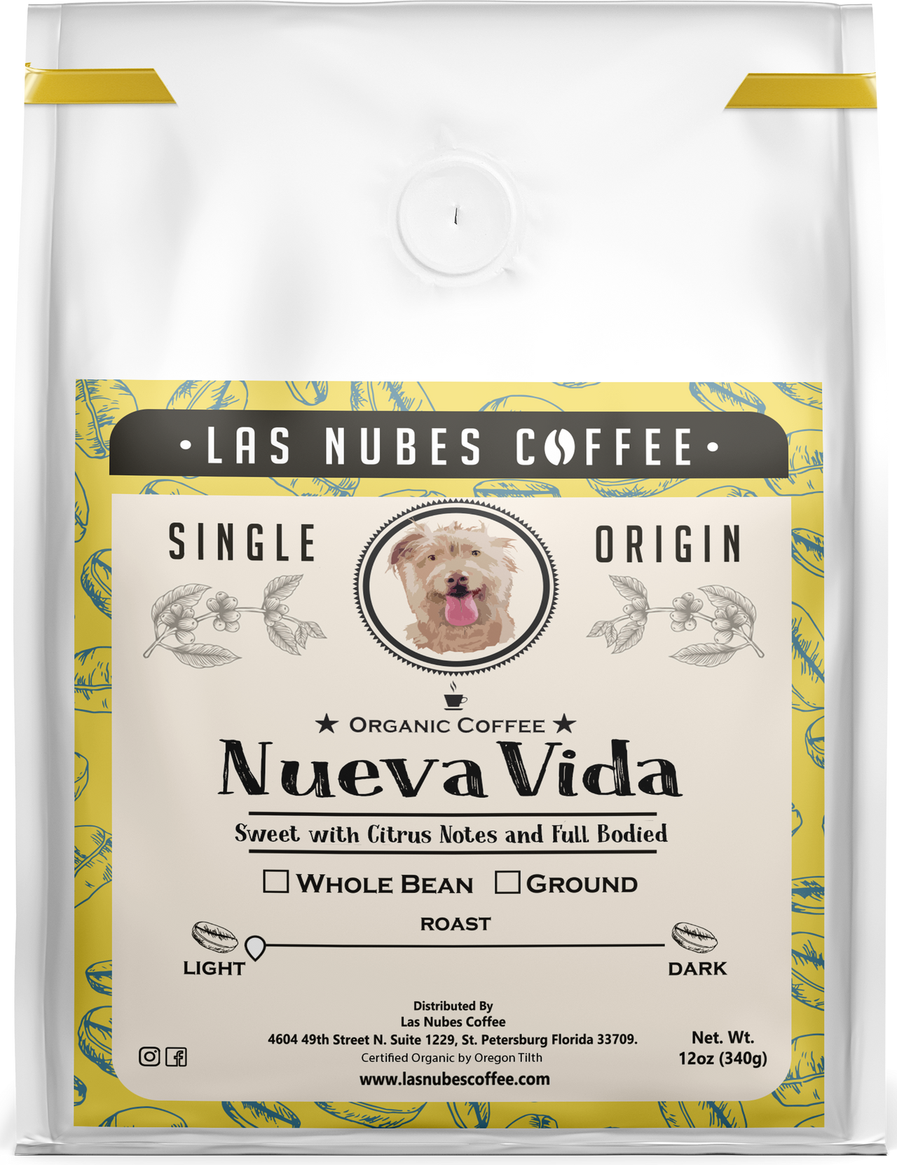 Las Nubes Coffee, Nueva Vida (New Life), Light Roast, Whole Bean, 12 oz