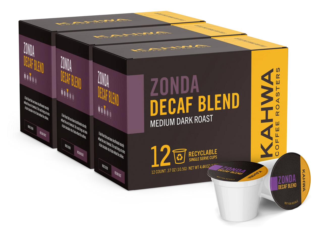 Kahwa Coffee - Café de mezcla descafeinado Zonda, tostado medio oscuro, caja de 12 K-Cups